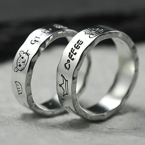 Custom Handwriting Drawing Wave Ring