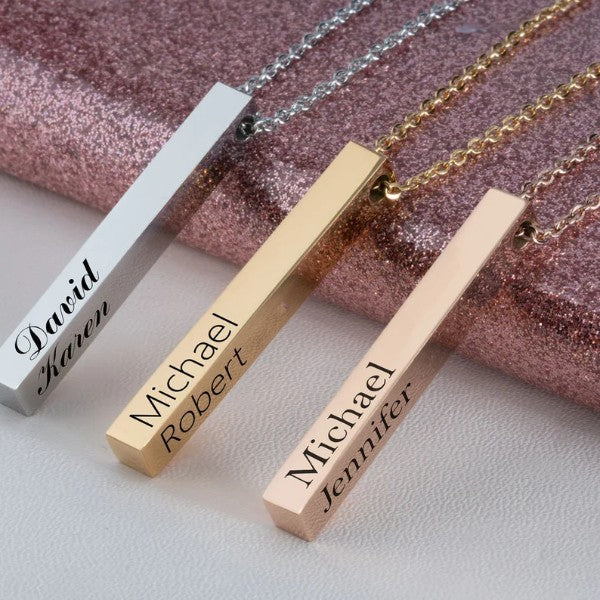 Engraved 3D Bar Necklace