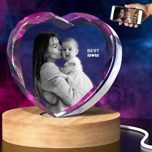 Laser Engraved Crystal Heart-Shaped Mom Gifts