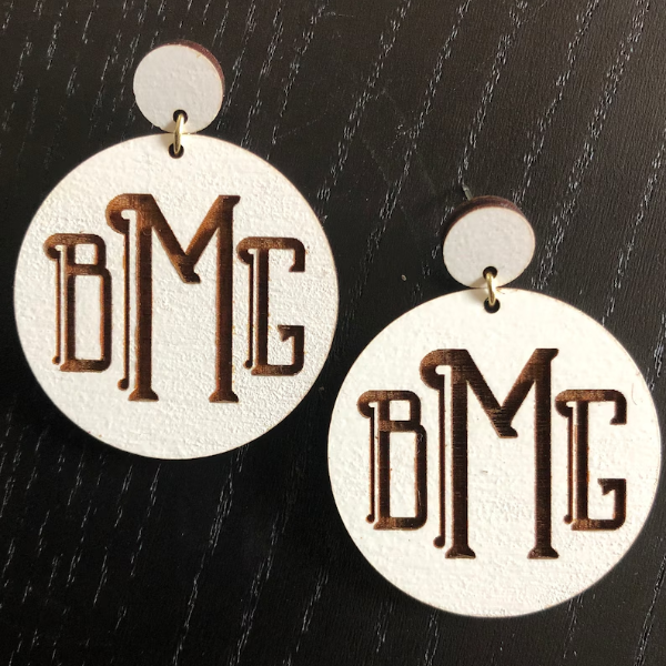 Laser Engraved Monogram Stud Dangle Earrings